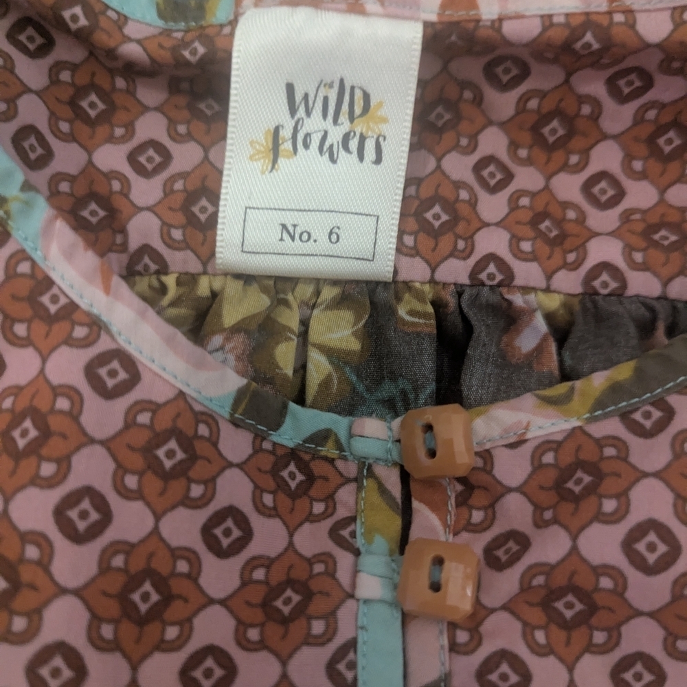 Wildflowers Floral Kids Blouse - Brown, Yellow, Pink - Picture 3 of 4